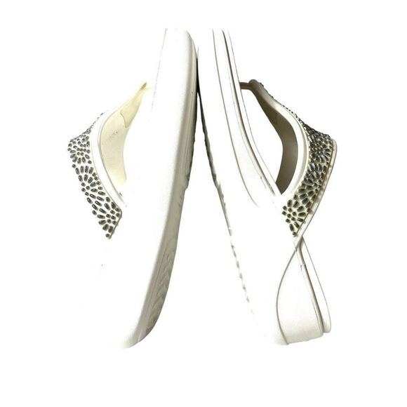 Crocs Dual Comfort Sandals Women's Sz 10 White Embellished Casual Thong Platform - Picture 4 of 8